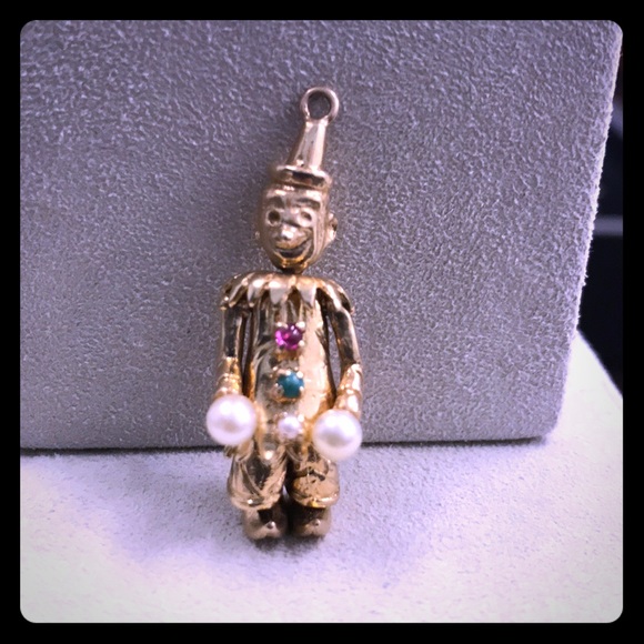 14k Yellow Gold Clown Movable Pendant/Charm - Picture 1 of 8